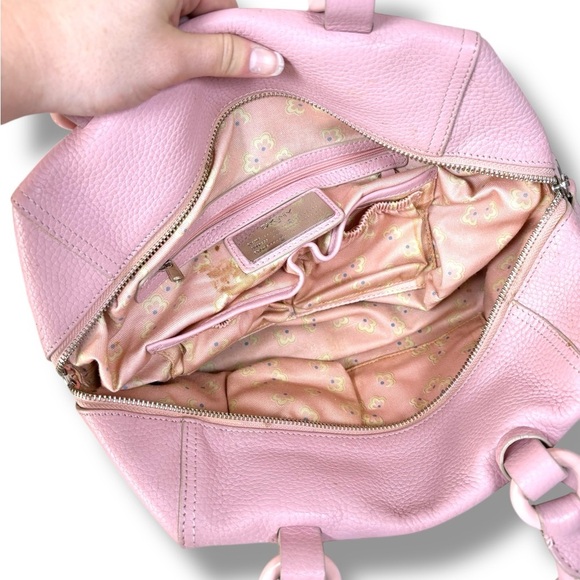 Vintage Y2K DKNY Soft Pastel Pink Leather Shoulder Box Tote Bag Purse - Picture 5 of 8